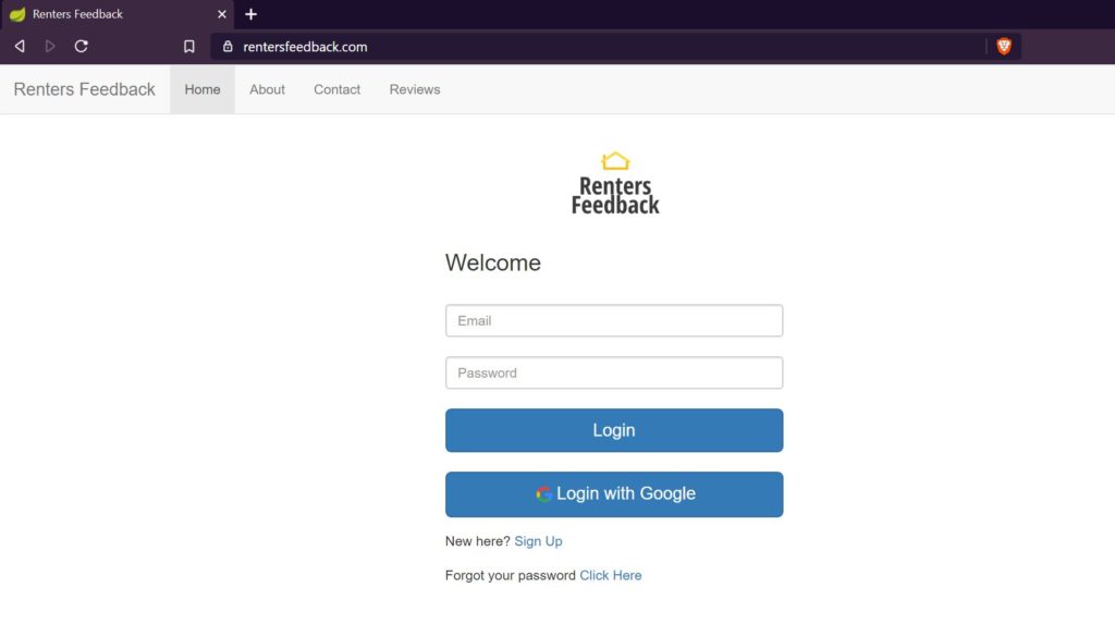 home page of rentersfeedback