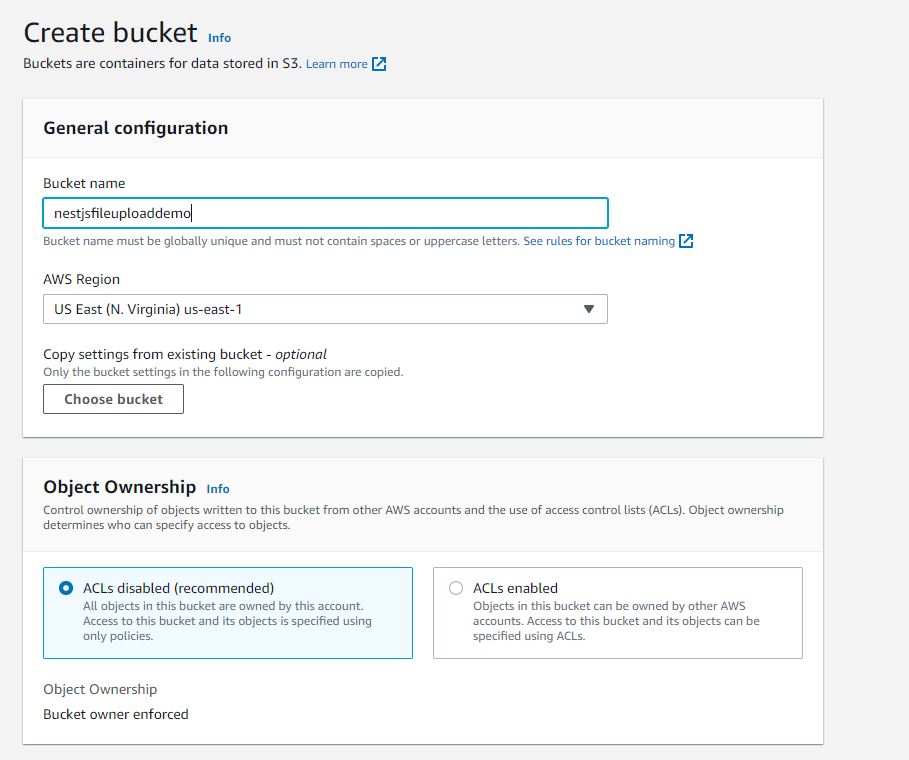 S3 bucket file upload NestJS